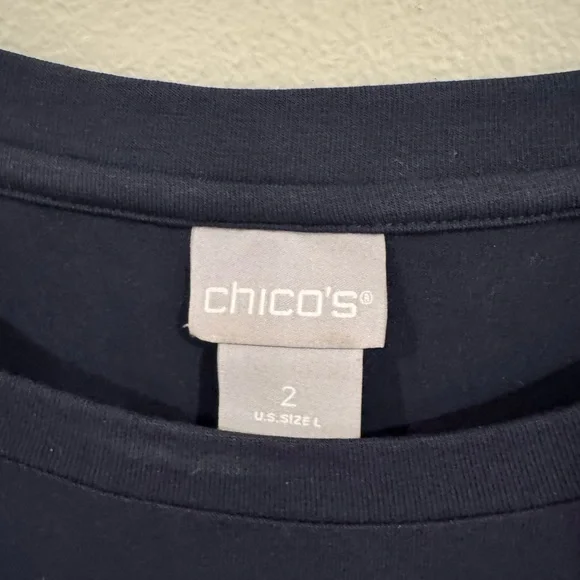 Chico's Womans T Shirt Navy Ruffle Flutter Sleeves Stretch Size 2 (Large) - Picture 2 of 7